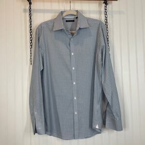 Theory Men’s White Blue Black Check Cotton Long Sleeve Button-Down Shirt 15.5